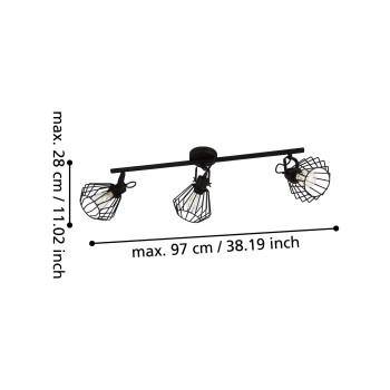Plafoniera TABILLANO negru Eglo 98764, 77.5x11 cm, 3xE27