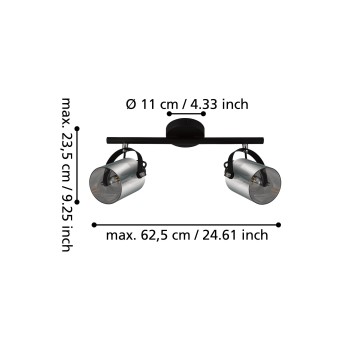 Plafoniera BERREGAS negru/crom Eglo 99053, 44x11 cm, 2xE27