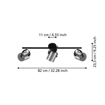 Plafoniera BERREGAS negru/crom Eglo 99054, 77.5x11 cm, 3xE27