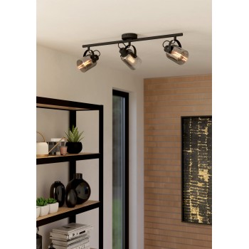 Plafoniera BERREGAS negru/crom Eglo 99054, 77.5x11 cm, 3xE27
