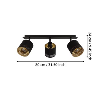 Plafoniera ESTEPERRA negru Eglo 99278, 57.5x9 cm, 3xE27