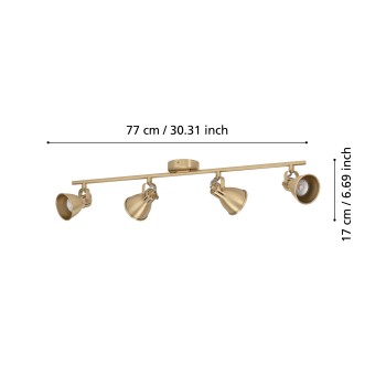 Plafoniera SERAS brushed brass/auriu Eglo 900173, 77x6.5 cm, 4xGU10