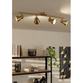 Plafoniera SERAS brushed brass/auriu Eglo 900173, 77x6.5 cm, 4xGU10