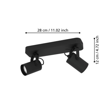 Plafoniera SOREGO negru Eglo 900332, 28x10 cm, 2xGU10