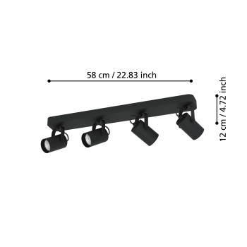 Plafoniera SOREGO negru Eglo 900333, 58x10 cm, 4xGU10