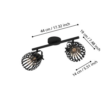 Plafoniera GIRONA negru/brushed brass Eglo 900662, 44x19 cm, 2xE27