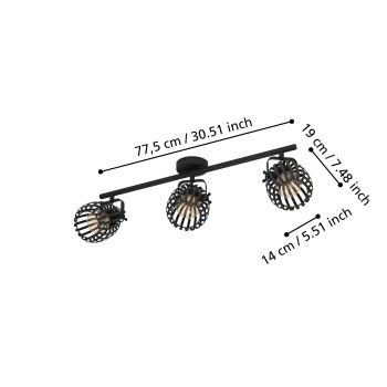 Plafoniera GIRONA negru/brushed brass Eglo 900663, 77.5x19 cm, 3xE27