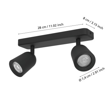 Plafoniera CAMALDOLI negru Eglo 901953, 30x4.5 cm, 2xGU10