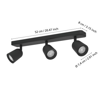 Plafoniera CAMALDOLI negru Eglo 901954, 52x4.5 cm, 3xGU10