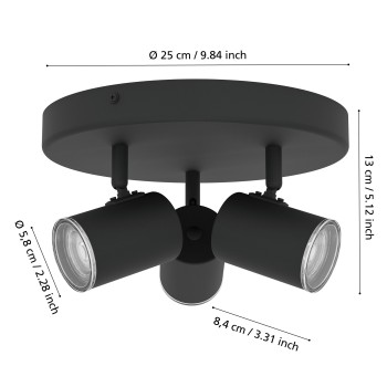 Plafoniera CONSUMA 1 negru Eglo 901965, D25 cm, 3xGU10