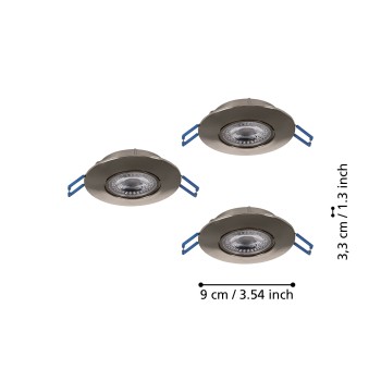 Set 3 spoturi incastrate LED GEDREZ Eglo 300193, D9 cm, 3x4.9W