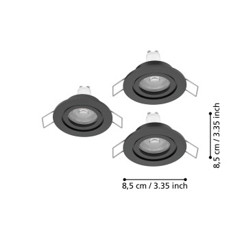 Set 3 spoturi incastrate BARRANCO GU10 Eglo 902237, D8.4 cm, 3xGU10