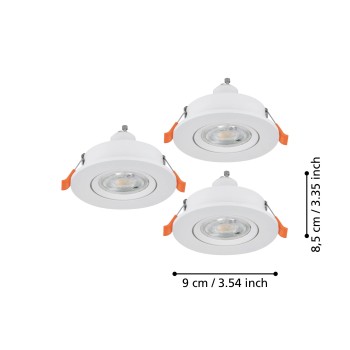 Set 3 spoturi incastrate BARRANCO GU10 Eglo 902242, D9 cm, 3xGU10