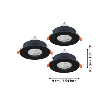 Set 3 spoturi incastrate BARRANCO GU10 Eglo 902244, D9 cm, 3xGU10