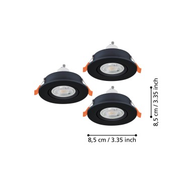 Set 3 spoturi incastrate BARRANCO GU10 Eglo 902251, D8.4 cm, 3xGU10