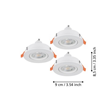 Set 3 spoturi incastrate BARRANCO GU10 Eglo 902255, D9 cm, 3xGU10