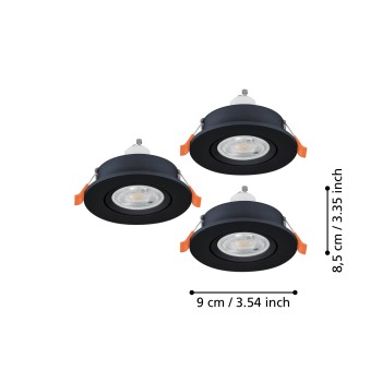 Set 3 spoturi incastrate BARRANCO GU10 Eglo 902257, D9 cm, 3xGU10