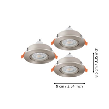 Set 3 spoturi incastrate BARRANCO GU10 Eglo 902259, D9 cm, 3xGU10