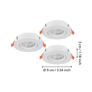 Set 3 spoturi incastrate LED BARRANCO Eglo 902262, D9 cm, 3x4.5W
