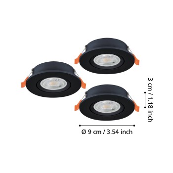 Set 3 spoturi incastrate LED BARRANCO Eglo 902265, D9 cm, 3x4.5W