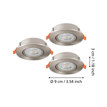 Set 3 spoturi incastrate LED BARRANCO Eglo 902268, D9 cm, 3x4.5W