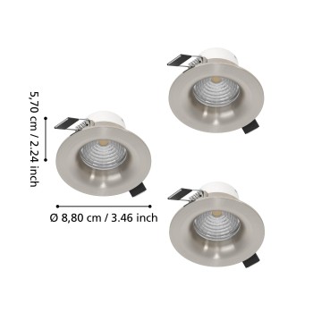 Set 3 spoturi incastrate LED SALICETO Eglo 902279, D8.8 cm, 3x4.8W