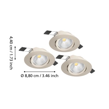 Set 3 spoturi incastrate LED SALICETO Eglo 902282, D8.8 cm, 3x6W