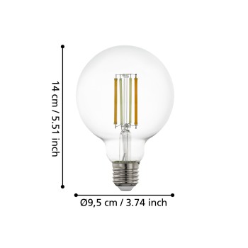 Bec inteligent LED decorativ E27 G95 Eglo 110387, 8W, 1055lm, 2200-6500K
