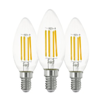 Set 3 becuri LED E14 C35 Eglo 113107, 7W, 806lm, 2700K