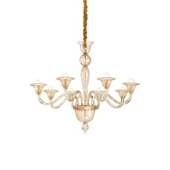 Candelabru BRIGITTA chihlimbar Ideal Lux 199412, D89 cm, 8xE14