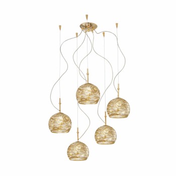 Lustra LUNA placat cu aur de 24K Kolarz 0392.35.3.AQ.CH, D100 cm, 5xE27