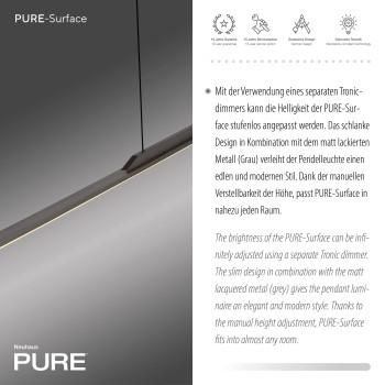 Lustra LED PURE SURFACE gri Zuma Line 2301-15, 125x2.5 cm, 21W