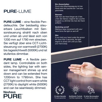Lustra LED PURE-LUME antracit Zuma Line 2738-13, 179x6.5 cm, 76W