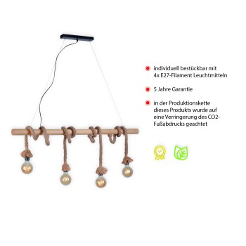 Lustra ROPE maro Zuma Line 15483-18, 100x7 cm, 4xE27