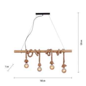 Lustra ROPE maro Zuma Line 15483-18, 100x7 cm, 4xE27