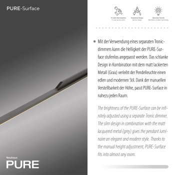 Lustra LED PURE SURFACE gri Zuma Line 2302-15, 160x2.5 cm, 25W