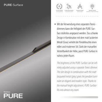 Lustra LED PURE SURFACE gri Zuma Line 2302-15, 160x2.5 cm, 25W