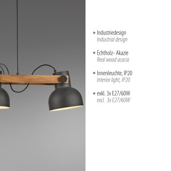 Lustra CUP 2.0 negru Zuma Line 15743-18, 120x16.6 cm, 3xE27